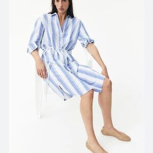 H&M Linen Blend Dress in Blue and White